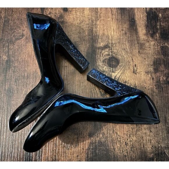 Tory Burch  Colin Patent Leather Black Glitter Pumps Size 7.5 - Picture 4 of 10